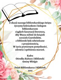 Na plakacie życzenia na Dzień Bibliotekarza