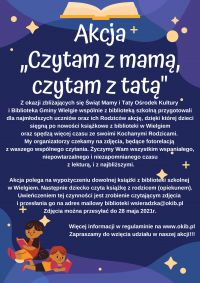 Kolorowy plakat na akcje ,,Czytam z mamą, czytam z tatą''