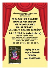 Plakat informacyjny o wyjeździe do teatru