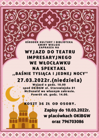 Plakat informacyjny o wycieczce do teatru