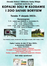 Plakat informacyjny o wycieczce do kopalni soli i zoo