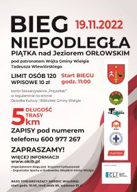 Plakat biegu „Niepodległa Piątka nad Jeziorem Orłowskim”