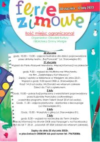 Plakat informacyjny -ferie zimowe