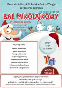 Plakat informacyjny- Bal Mikołajkowy