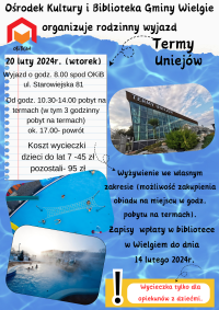 Plakat informacyjny o wyjeździe do Term Uniejów