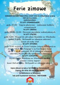 Plakat informacyjny Ferie Zimowe