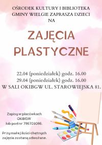 Plakat informacyjny- zajęcia plastyczne