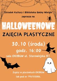 Plakat informacyjny - Halloweenowe zajęcia plastyczne.
