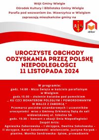 Plakat informacyjny  Uroczyste obchody Odzyskania przez Polskę Niepodległości.