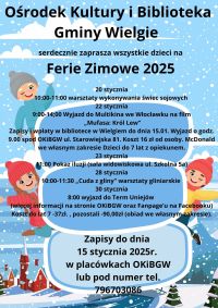 Plakat informacyjny Ferie zimowe