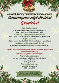 Harmonogram zajęć dla dzieci na grudzień.