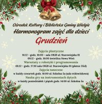 Harmonogram zajęć dla dzieci w grudniu.