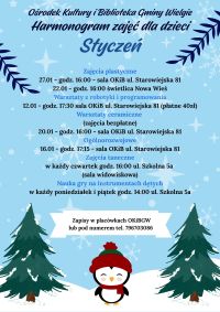 Plakat informacyjny - harmonogram dla dzieci na miesiąc styczeń.