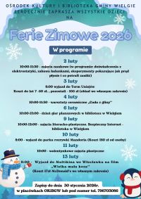 Plakat informacyjny - Ferie zimowe 2026