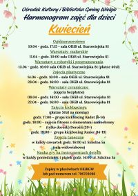 Plakat informacyjny - Harmonogram zajęć dla dzieci na kwiecień.