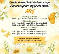 Harmonogram zajęć dla dzieci na miesiąc maj.