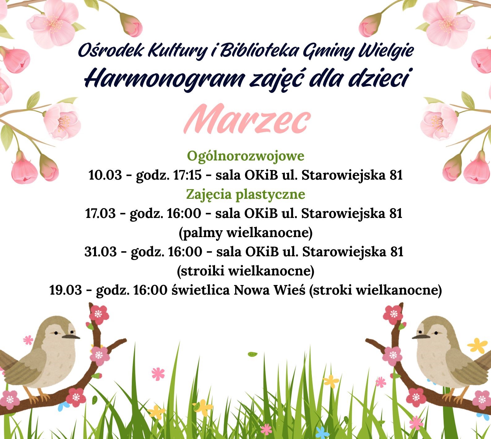 Harmonogram zajęć dla dzieci na marzec.